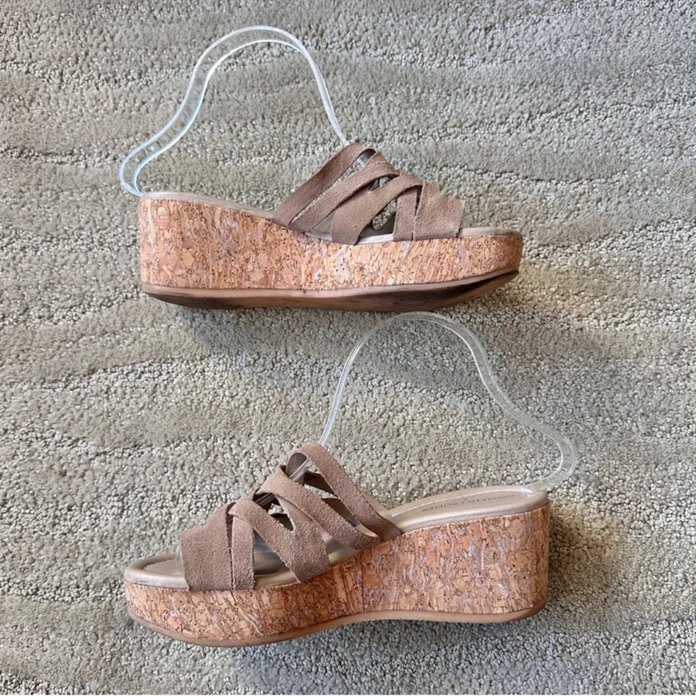 Donald J. Pliner Interwoven Strappy Suede Platform Cork Slip On Sandals Tan Sz 8